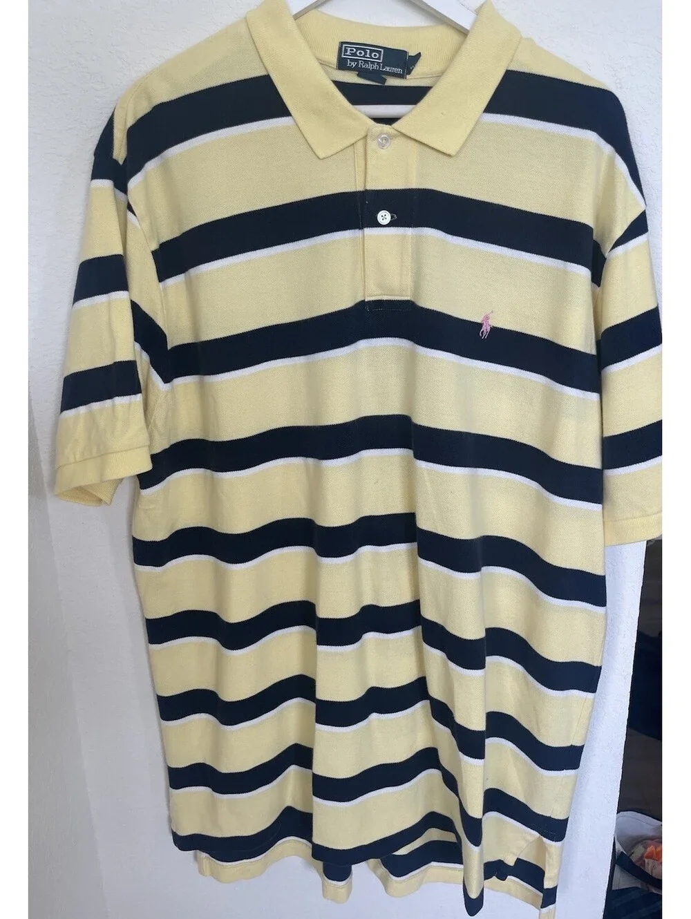 Polo Ralph Lauren Yellow Navy Striped Polo Size XXL 100% Cotton